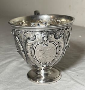 Antique 1850 S Gorham Chased 900 Coin Silver Presentation Chased Tea Mug Cup