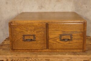 Antique Wooden Library Index Card Catelog 2 Drawer Solid 15 By 15 By 6 5