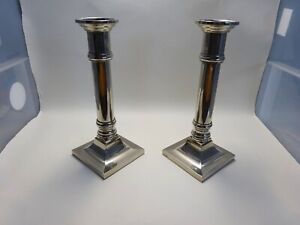 Good Pair Vintage Silver Plated Plain Column Style Candlesticks App 6 75 17cms