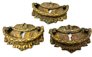 French Antique Heavy Brass Lock Key Drawer Pulls