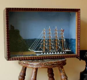Antique English Ship In A Box Diorama Tynemouth Handmade Model Boat Victorian