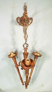 Vintage Early 20th Century 3 Arm Brass Torchiere Wall Mount Chandelier Sconce