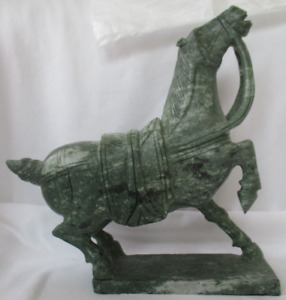Large Carved Jade Green Stone Horse Sculpture