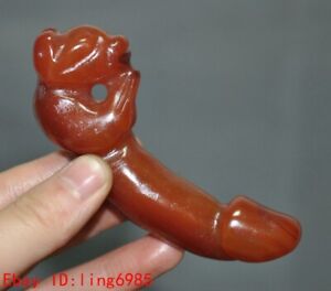 3 6 Old Chinese Natural Agate Hand Carved Ancient People Male Genitals Statue