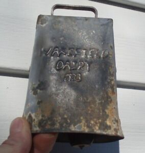 Rare Primitive Antique Embossed Dairy Farm Cow Bell Advertising Dated Country