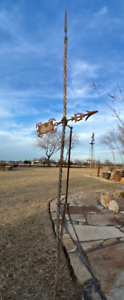 Antique Twisted Roof Lightning Rod W Stand Weather Vane Farm Barn Primitive