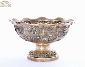 India Solid Silver Repousse Fruit Bowl Grish Chunder Dutt Bhowanipore Calcutta