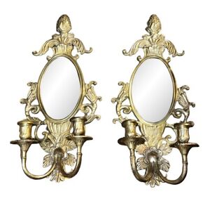 Pair Of Antique 1920 S Art Nouveau Mirrored Wall Sconces Candle Holders