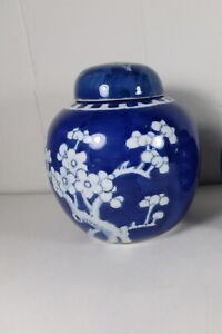 Antique Chinese Rare Guangxu Prunus Blossom Jar Blue And White Chinese Ginger J