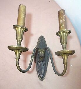Antique Ornate 2 Arm Gilt Bronze Electric Colonial Wall Sconce Fixture Lamp