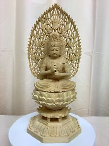 Japanese Buddha Wooden Shaka Buddhism Religious Amitabha Antique 11x4 7x4 7inch