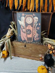 Primitive Victorian Vintage Style Halloween Pumpkin Skeleton Clock Ghost Sign