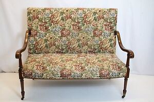 Outstanding French Louis Xv Inlaid Loveseat Sofa W High Back On Wheels 19th