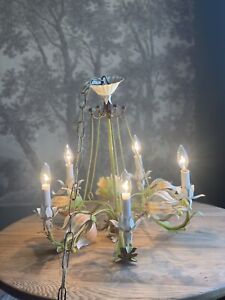 Vintage Italian Tole Metal Flowers Chandelier Made In Italy Mcm Rare