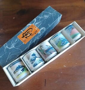 Tokaido Sake Cups Set Of 5 Japanese Vintage Ceramic Porcelain Shot Glasses W Box