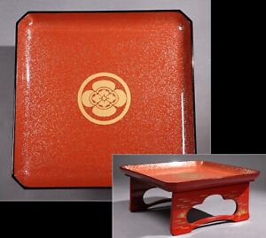 Vintage Japanese Lacquered Tray Gold Samurai Symbol Ornamental Table M60