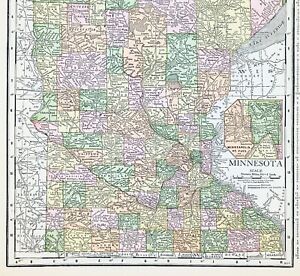 1916 Minnesota Map Minneapolis Duluth Superior St Paul Roseau Henderson Westport