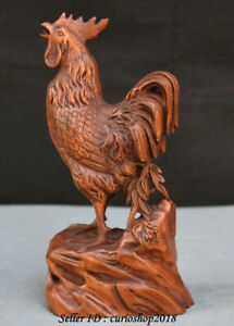 7 Old Chinese Boxwood Wood Carved Feng Shui Zodiac Rooster Cock Lucky Statue