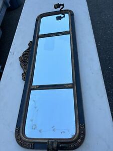 Antique 3 Panel Tri Mirror Etched Old Wood Wall Mantle W 2 Light Fixtures Inop