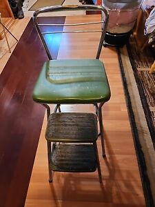 Vintage Antique Green Step Stool Kitchen Chair Ladder Vintage