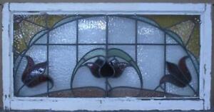Victorian English Leaded Stained Glass Floral Window Transom 39 X 20 
