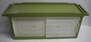 Vintage 60s 70s Green Fleur De Lis Plastic Sliding Door Medicine Storage Cabinet