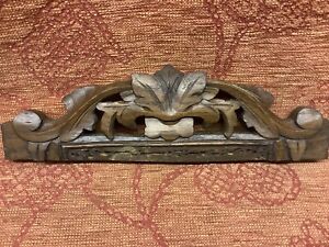 Carved Oak Reclaimed Wooden Panel Pediment Salvaged Vintage Repurpose Project