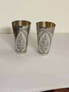 Vintage 2 Russian Kubachi Sterling Silver 875 Niello Cups Signed 2kxk