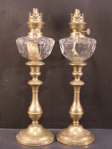 Pr 19c Wmf Silver Cut Crystal Glass Oil Kerosene Candlestick Peg Lamp Candelabra