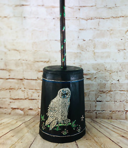 Vtg Handmade Wood Butter Churn Hand Painted Owl Mcm Farmhouse Country Decor