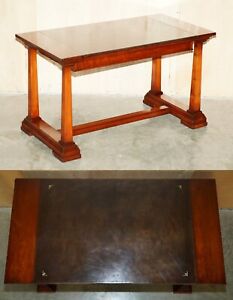 Vintage Harrods Kennedy Brown Leather Aritectural Writing Table Or Desk