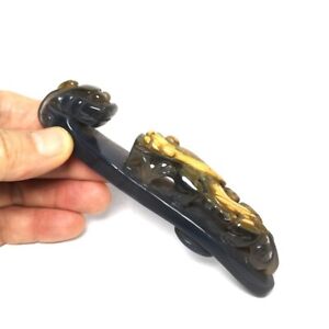5 2 Inch Old Chinese Natural Agate Jade Carving Pi Xiu Dragon Hook Pendant Gift