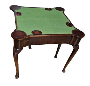 Antique 18th Century Queen Anne Mahogany Game Table Flip Top Felt Top