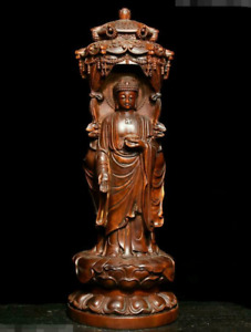 Chinese Buddhism Boxwood Wood Carving Shakyamuni Kwan Yin Guan Yin Buddha Statue