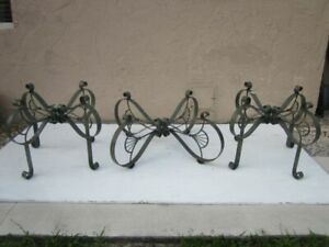 Wrought Iron Coffee Table With 2 End Tables Dark Green No Glass Top Set Of 3