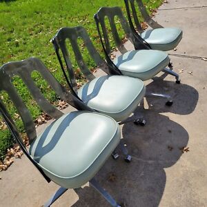 Mid Century Modern Smoked Lucite Metal Base Rolling Chairs Set Of 4