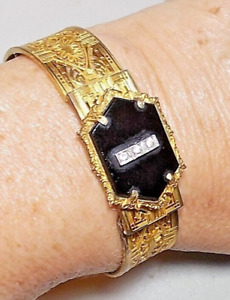 1920s Marked Psco Onyx Cuff Gold Plated Open Work Filigree Gorgeous Etched Band
