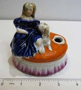 Antique Victorian Pen Holder With A Girl And Her Spaniel Dog