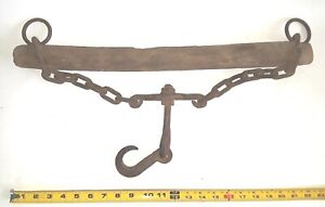 Hand Forged Hook Chain Antique Wood Anchor Old Farmhouse