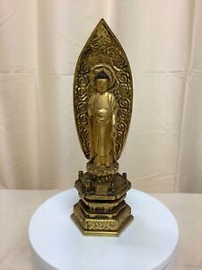 Japanese Buddha Wooden Shaka Buddhism Religious Amitabha Antique 9 8x2 5x2 5inch