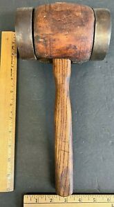 Antique Primitive Woodworking Solid Wood Brass Mallet Hammer 2 8 Lbs Ms 