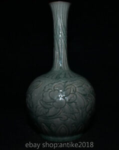 12 2 Ancient China Dynasty Ru Kiln Porcelain Fengshui Peony Flower Pattern Vase
