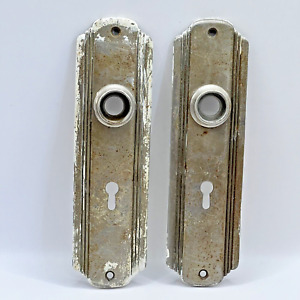 Vtg Pair Of Door Knob Back Plates Art Deco Style Skeleton Key Holes 7 25 X 2 