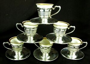 Sterling Silver Demitasse Cappucchino Cups W Saucers Lenox Inserts C 1940 S