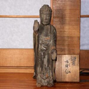 Japanese Antique Wooden Buddha Statue Kamakura Period W Box Wb172