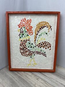 Vintage Mosaic Rooster Farm Art Tile Pieces Framed 18 X15 Hand Made 