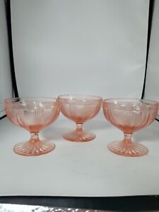 Set Of 3 Antique Pink Depression Glass Sherbert Dishes