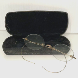 Antique 10k Gold Spectacles Eyeglasses Rimless Oval In Metal Clamshell Case Jcs