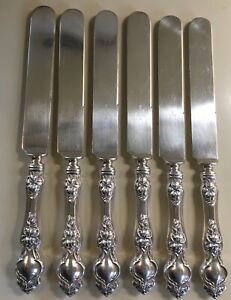 Vintage Wallace Sterling Siver Violet 6 Dinner Knifes 1904 Gorgeous Pattern Mono