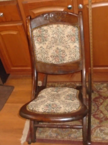 Lovely Small Antique Slipper Rocking Chair Tapestry Back And Seat